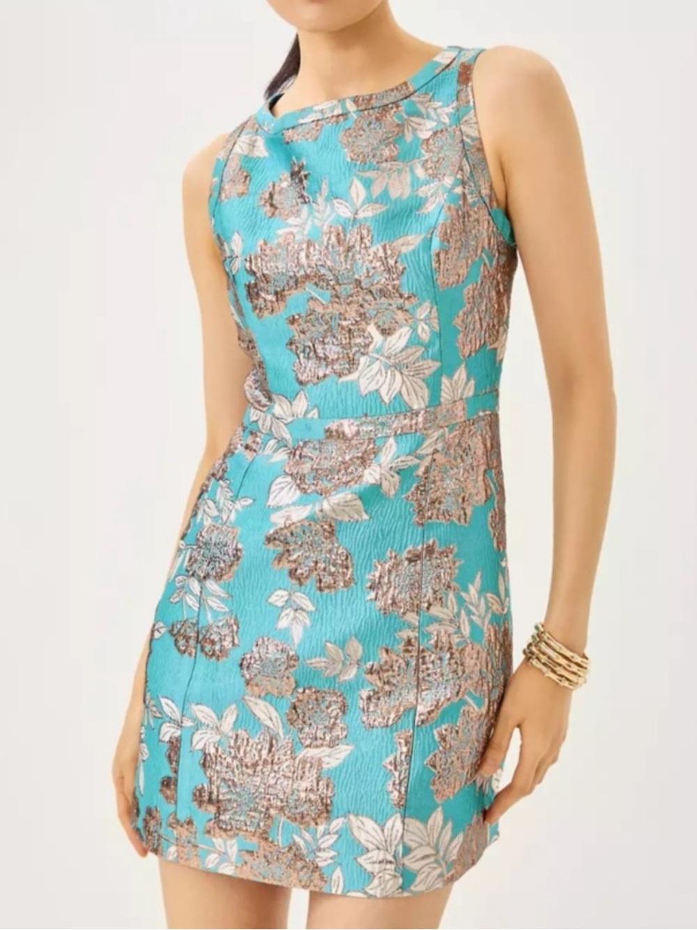 Lilly Pulitzer CATIE Teal Floral Metallic Jacquard Mini Dress Size 14 NWT